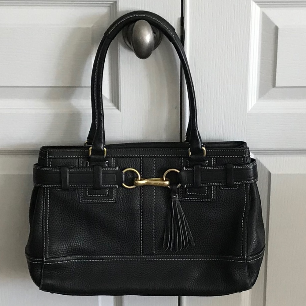 💗 VINTAGE COACH  HAMPTON Beautiful Black Leather Carryall Satchel 💗